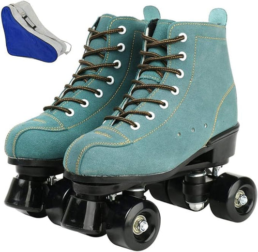 Roller Skates for Women and Men Cowhide High-Top Shoes Classic Double-Row Roller Skate Four-Wheel Roller Skates for Men Girls Unisex Christmas