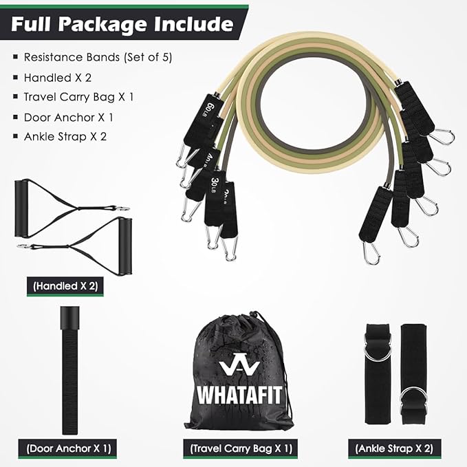 WHATAFIT Resistance Bands, Exercise Bands,Resistance Bands for Working Out, Work Out Bands with Handles for Men and Women Fitness, Strength Training Home Gym Equipment