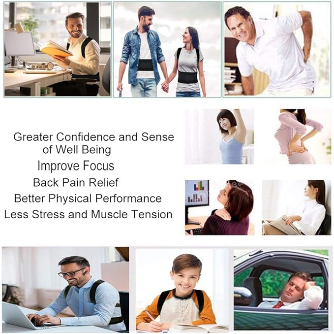 Thoracic Back Brace Posture Corrector - Magnetic Support for Neck Shoulder Upper and Lower Back Pain Relief - Perfect Posture Brace for Cervical Lumbar Spine - Fully Adjustable Belt (Beige, Medium)