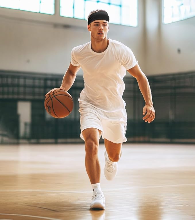 Sport Sweatbands for Men and Womem, 4 Pack, Double-Layer Workout Headbands, Sweat Wicking Hairbands for Fitness Running Football