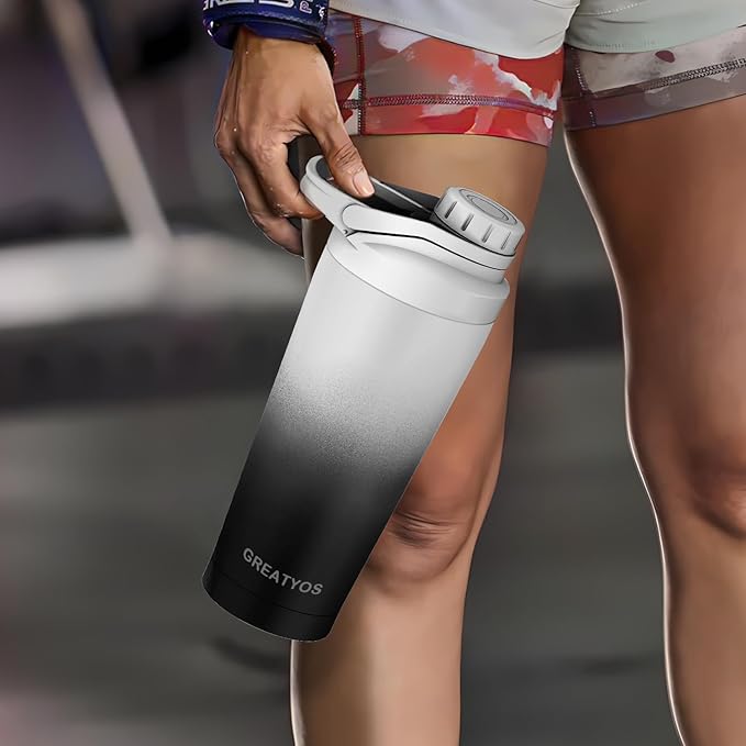 Stainless Steel Shaker Bottle with Noise-Free Design - Patented 24 oz Insulated Metal Shakers Bottles Cup for Protein Mixes and Pre Workout 100% Leak Proof (Day Night)
