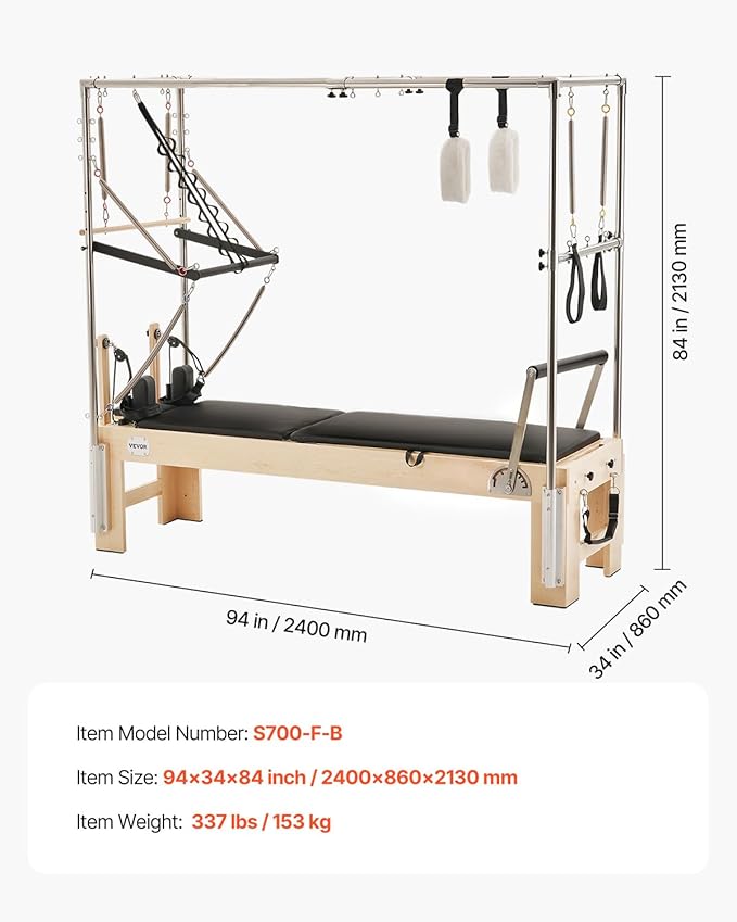 VEVOR Pilates Reformer Machine, Pilates Workout Equipment for Home Gym Studio Use, Pilates Bed with Dual Resistance- Spring & Cord, Reformer Set, Up to 400 LBS