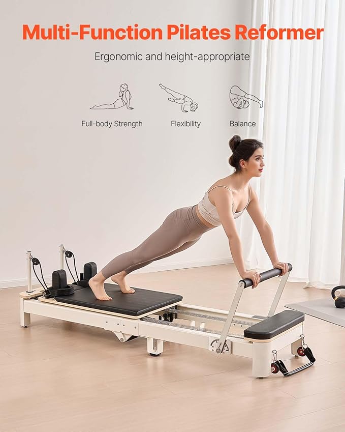 VEVOR Pilates Reformer Machine, Pilates Workout Equipment for Home Gym Studio Use, Pilates Bed with Dual Resistance- Spring & Cord, Reformer Set, Up to 400 LBS
