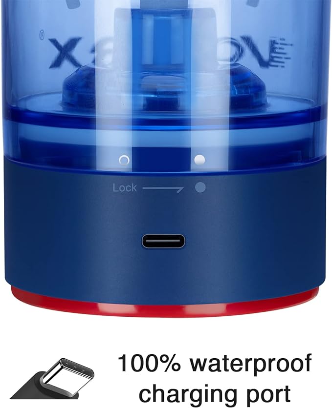 VOLTRX Electric Shaker Bottle - VortexBoost Portable USB C Rechargeable Protein Shake Mixer, Shaker Cups for Protein Shakes, BPA Free, Waterproof, Colored Light Base, 24 oz (Power Blue)