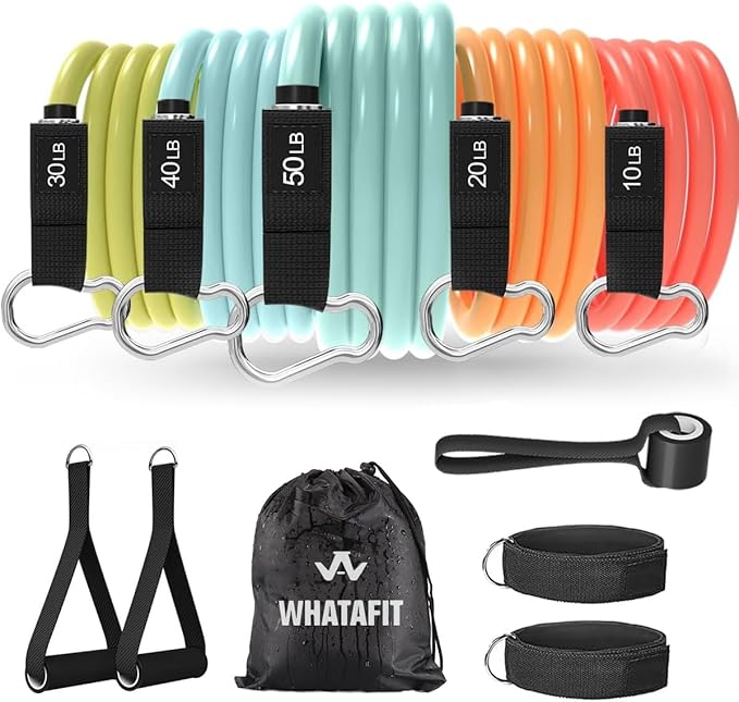 WHATAFIT Resistance Bands, Exercise Bands,Resistance Bands for Working Out, Work Out Bands with Handles for Men and Women Fitness, Strength Training Home Gym Equipment