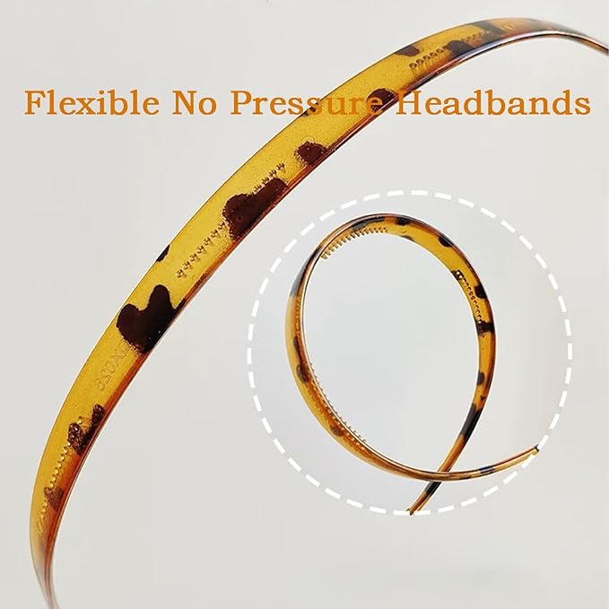 3 Pack Flex No Pressure Headbands for Women - Leopard Pattern Comfortable Plastic Headbands with Teeth - Black, Grey, Brown