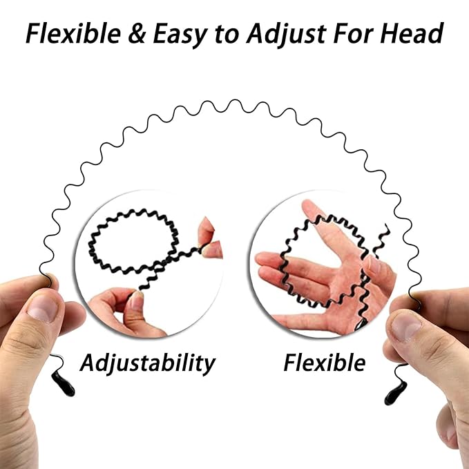 Metal Hair Band, Unisex Black Headbands, Wavy Stylish Design Metal Hair Ties for Men, Adjustable Headband for Women Outdoor Sports and Daily Wear. (3 Pcs)