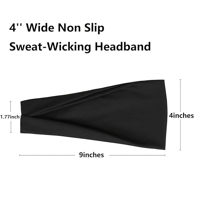 TERSE Headbands for Women, 4 inches Wide, Non Slip Women's Hair Bands, Stretchy Sweat Bands, Hair Accessories for Yoga Workout Every Day Basic Fashion, Black, White, Grey