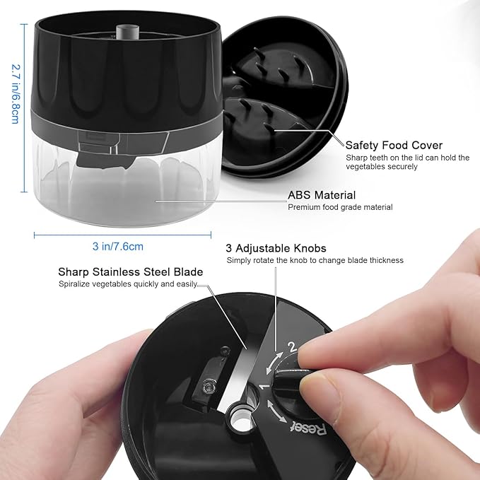 3 in 1 Vegetable Spiralizer Slicer, Adjustable Zucchini Carrot Noodle Maker, Cucumber Spiral Cutter, Easy to Use Kitchen Tool(Black)