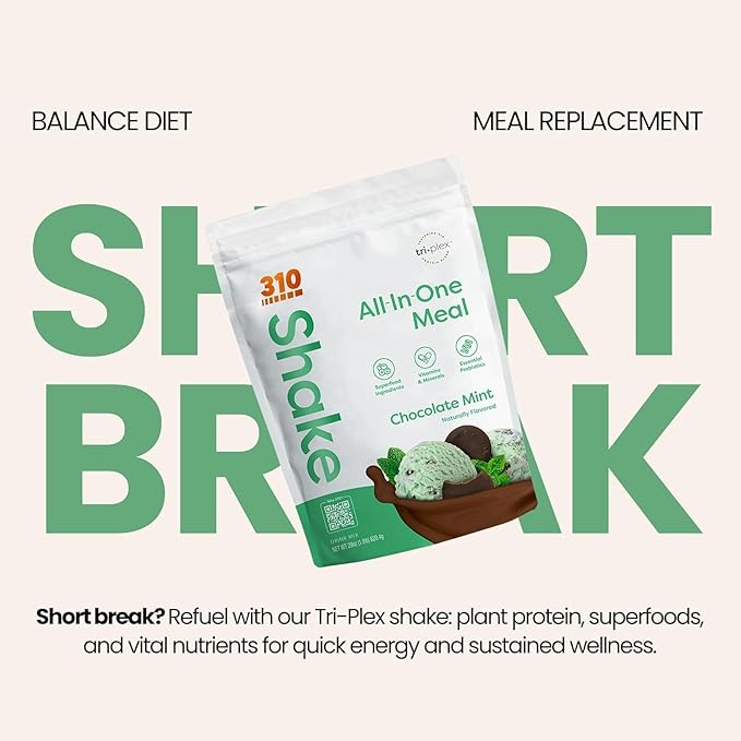 310 Nutrition All-In-One Meal Replacement Shake Powder - Plant-Based Protein Smoothie Blend w/High Fiber, Probiotics & Adaptogens - Low Carb, Vegan, Keto & Paleo Friendly - Chocolate Mint - 28 Srv