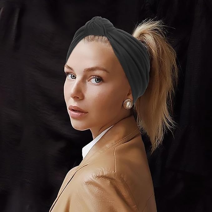 DRESHOW 4 Pack Turban Headbands for Women Wide Vintage Head Wraps Knotted Cute Hair Band Accessories