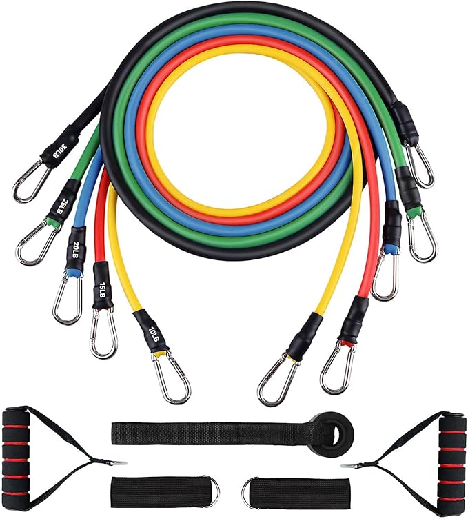 Resistance Bands Set, Workout Bands with Handles, Door Anchor, Ankle Straps and Carry Bag, Exercise Bands for Shape Body and Home Workouts
