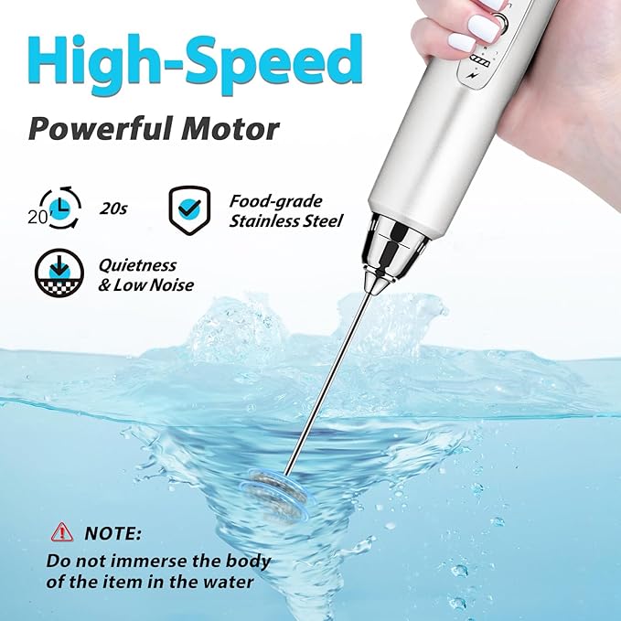 Milk Frother Rechargeable Handheld-Electric Whisk 3 Speed Adjustable, Coffee Frother Wand with 3 Stainless Whisks, Electric Foam Maker, Drink Mixer Blender for Latte Cappuccino Matcha Egg