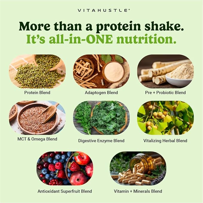 VitaHustle ONE Meal Replacement Shake - Plant Based Protein Powder by Kevin Hart - Vegan, Meal Replacement Powder with Superfoods, Vitamins, Adaptogens & Probiotics -Choc Peanut Butter Banana Flavor, 15 Servings