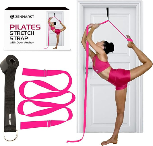 Pilates Stretching Strap with Door Anchor - Flexibility Equipment for Pilates Practitioners - Ideal for Improving Leg Flexibility, Core Stability, and Posture Alignment at Home