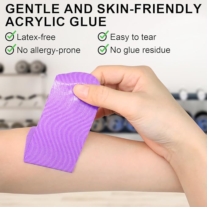 CKeep Kinesiology Tape, 2 Rolls Cotton Latex Free Hypoallergenic Elastic Precut Strips, 2 Inch Wide Waterproof Athletic Tape for Knees Pain Injuries Sprains, Purple