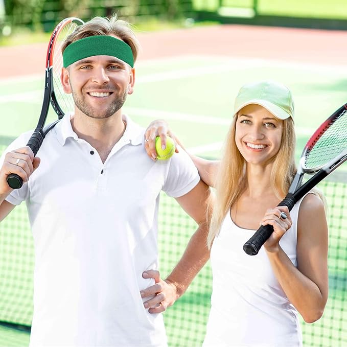 4 Pack Sweatbands Sports Headband for Men and Women, Moisture Wicking Athletic Workout Headband for Running, Tennis, Basketball, Yoga, Gym Stretchy Unisex Sweatband