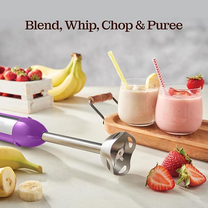 Powerful Immersion Blender, Electric Hand Blender 500 Watt with Turbo Mode, Detachable Base. Handheld Kitchen Gadget Blender Stick for Soup, Smoothie, Puree, Baby Food, 304 Stainless Steel Blades