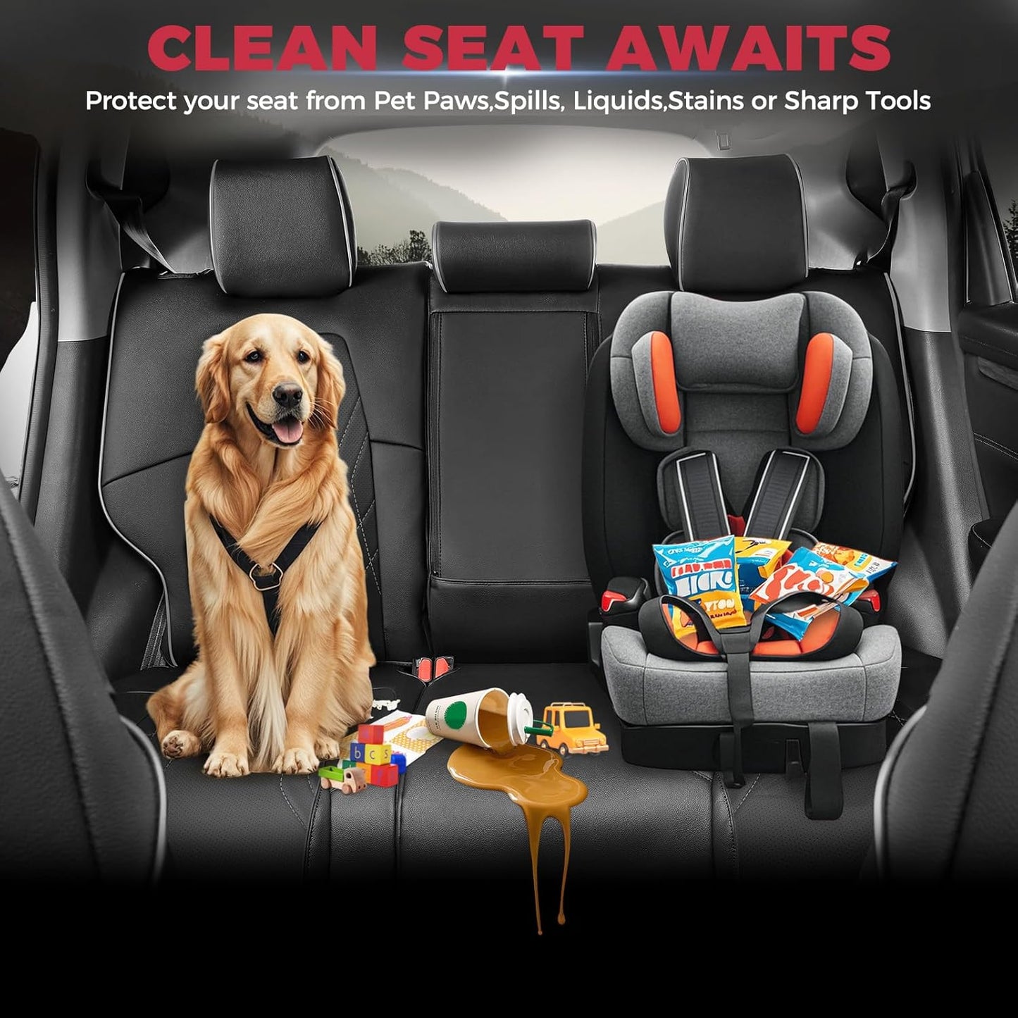 FREESOO CRV Seat Covers Full Set, for Honda CRV LX EX EX-L Sport Touring Hybrid 2017 2018 2019 2020 2021 2022, Custom Fit Car Seat Covers, Waterproof Leather Seat Covers, Black & Gray