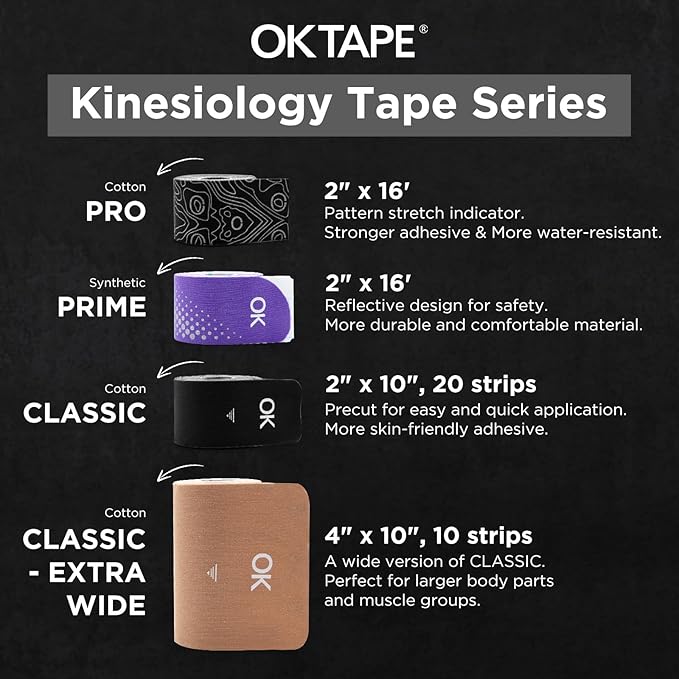 OK TAPE Extra Wide Kinesiology Tape, Precut K Tape Strips, Elastic Physical Therapy Athletic Tape for Pain Relief & Joint Support | Back, Shoulder, Knee (4" x 10" - 10Pcs) Black