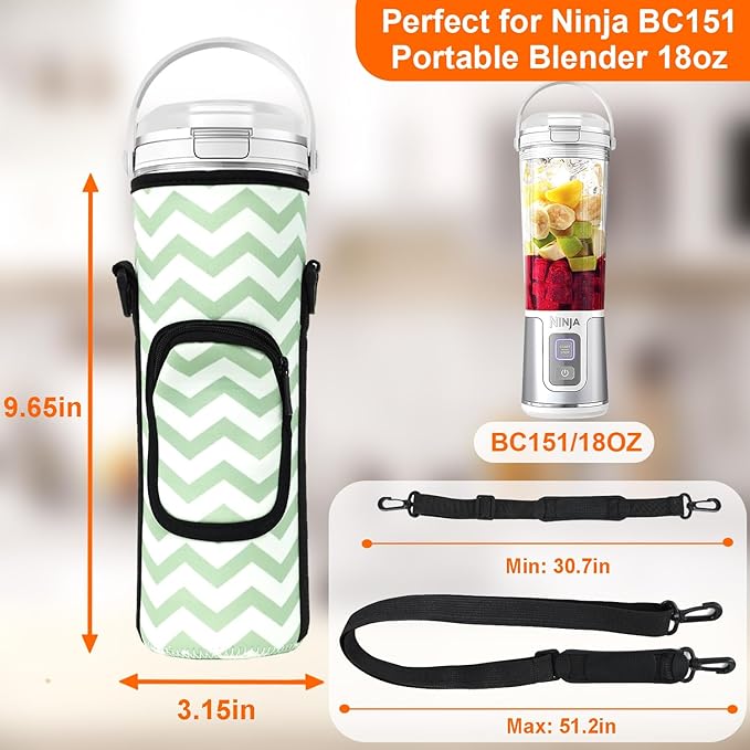Storage Bag for Ninja Portable Blender Dust Cover Sleeve with Adjustable Shoulder for Ninja BC151NV/BC51NV/BC151BK/BC151CR/BC151EM/ BC151PR/BC151WH/BC155PS Blast Portable Blender(White Green)
