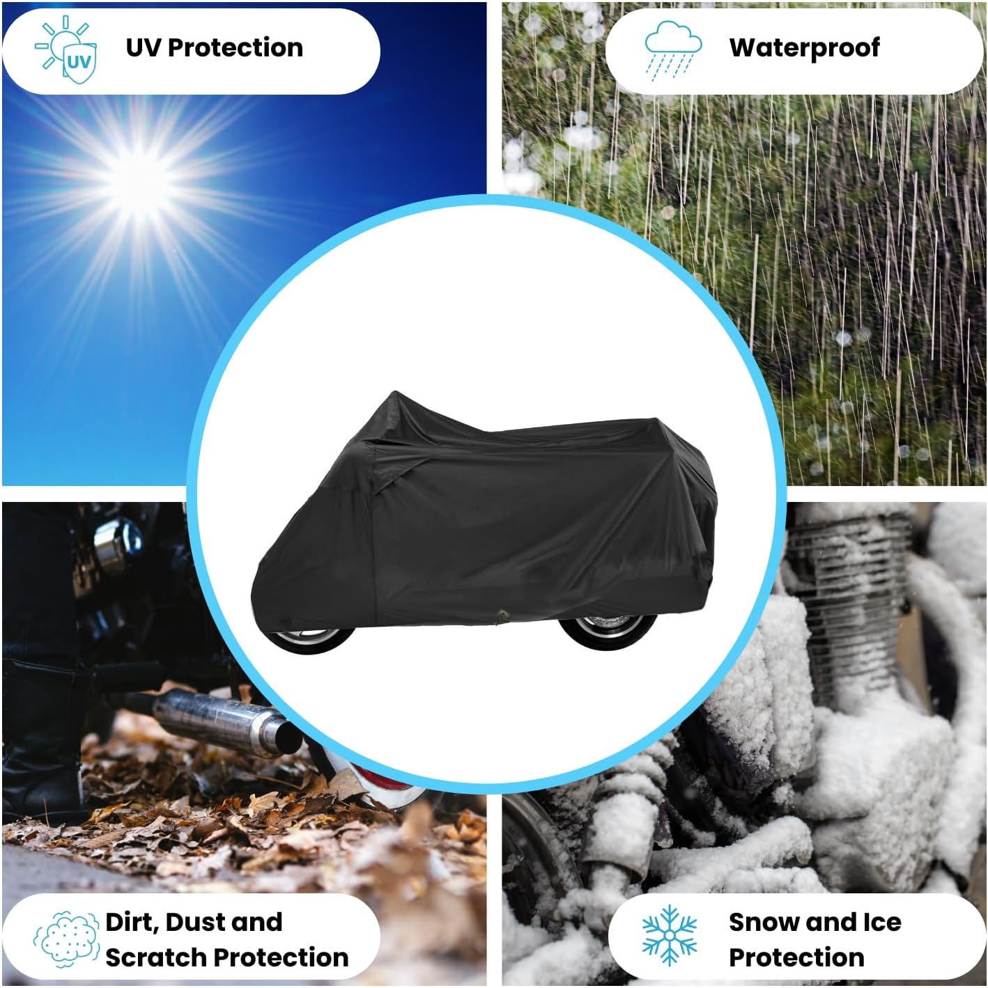 Deluxe Motorcycle Cover, Waterproof All Weather Outdoor Protection Universal Motorcycle Cover, Fade & Tear Proof Polyester fits Motorbike up to 97" L