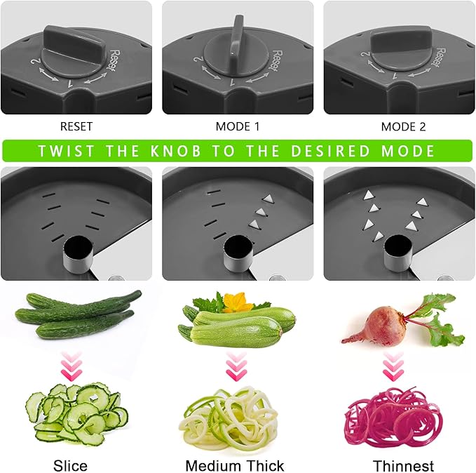 3 in 1 Vegetable Spiralizer Slicer, Adjustable Zucchini Carrot Noodle Maker, Cucumber Spiral Cutter, Easy to Use Kitchen Tool(Dark Grey)