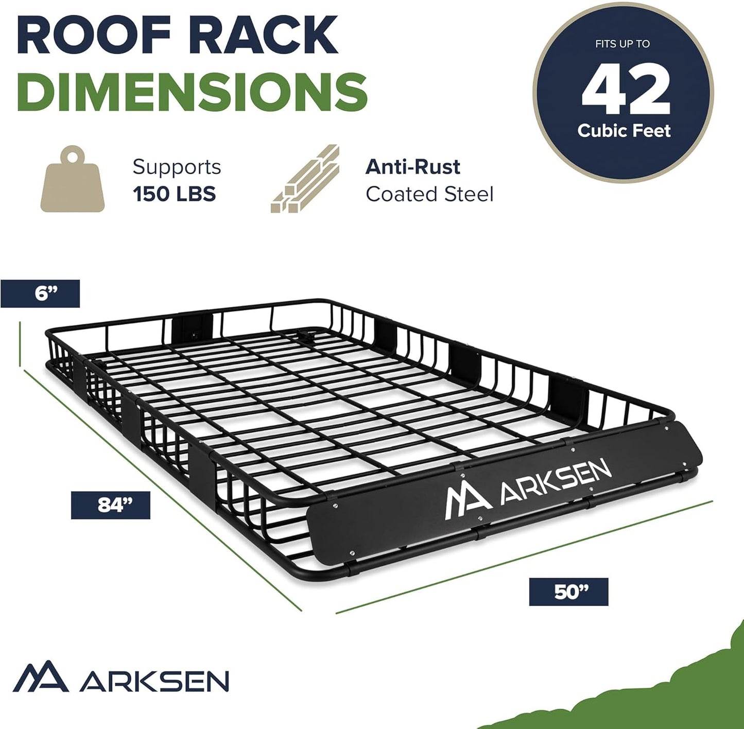 ARKSEN 84 x 50 x 6 Inch Universal Extra Wide 150LB Heavy Duty Roof Rack Cargo with Three Cargo Nets, Car Top Luggage Holder Carrier Basket for SUV, Truck, & Car Steel Construction