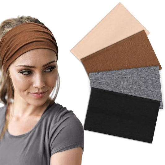 DRESHOW Wide Headbands for Women Elastic Turban Hair Bands Boho Head Bands for Women's Hair Non-Slip Yoga Workout Hairband Girls Accessories 4 Pack