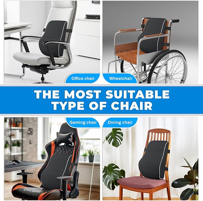 Elegant Lumbar Support Pillow for Office Chair - Fathers Day,Birthdays Gifts for Women Men, Ergonomic Back Support with Breathable 3D Mesh Cover, Suited for Office Chairs, Gaming Chairs (Black)