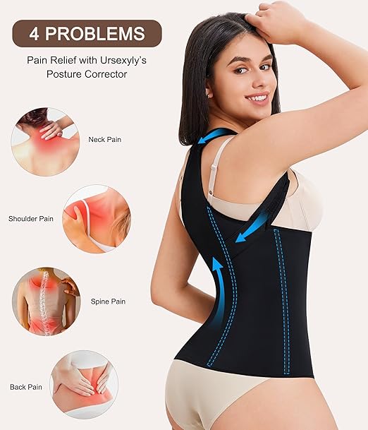 URSEXYLY Back Brace Posture Corrector for Women Adjustable Full Back Support Shoulder Straightener Upper and Lower Back Pain Relief(Black,M)