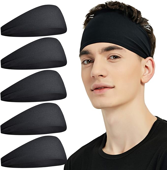 Sports Headbands for Men (5 Pack),Moisture Wicking Workout Headband, Sweatband Headbands for Running,Cycling,Football,Yoga,Hairband for Women and Men