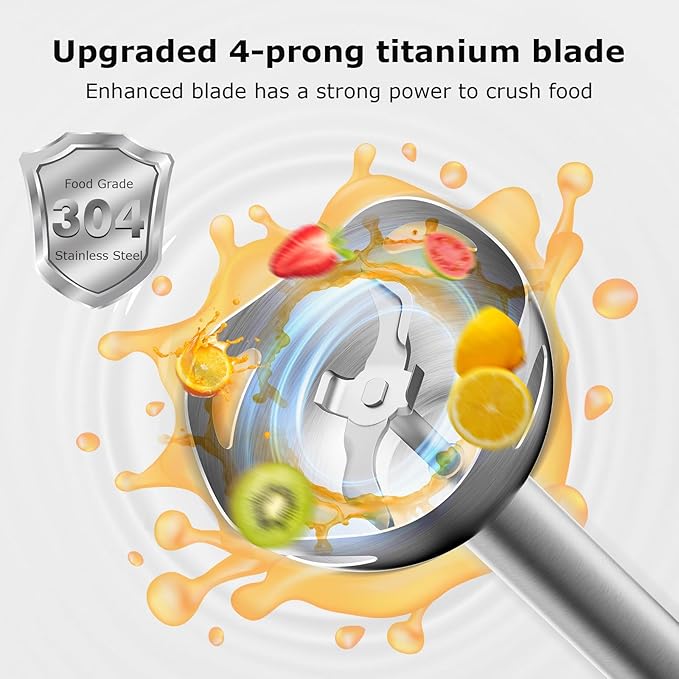 Bonsenkitchen Hand Blender, Immersion Blender with 2 Mixing Speed, Electric Handheld Blender Portable Stick Mixer with Stainless Steel Blades for Soup, Smoothie, Puree, Baby Food