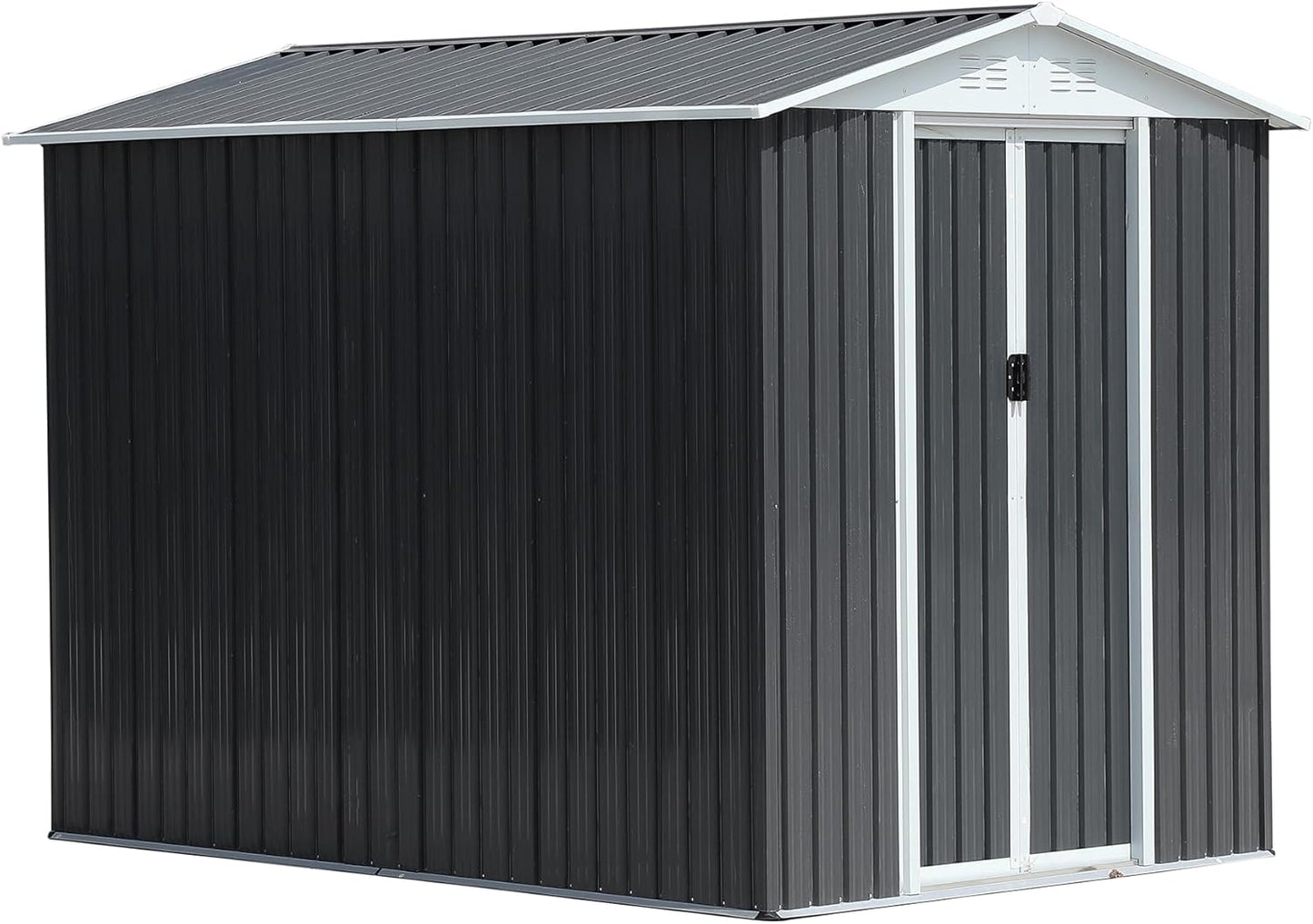 6x9 FT Outdoor Storage Shed, Metal Garden Shed with Lockable Sliding Doors, Outside Tool Shed with Sloped Roof & 4 Air Vents, Waterproof Storage Building for Backyard, Patio, Lawn, Gray