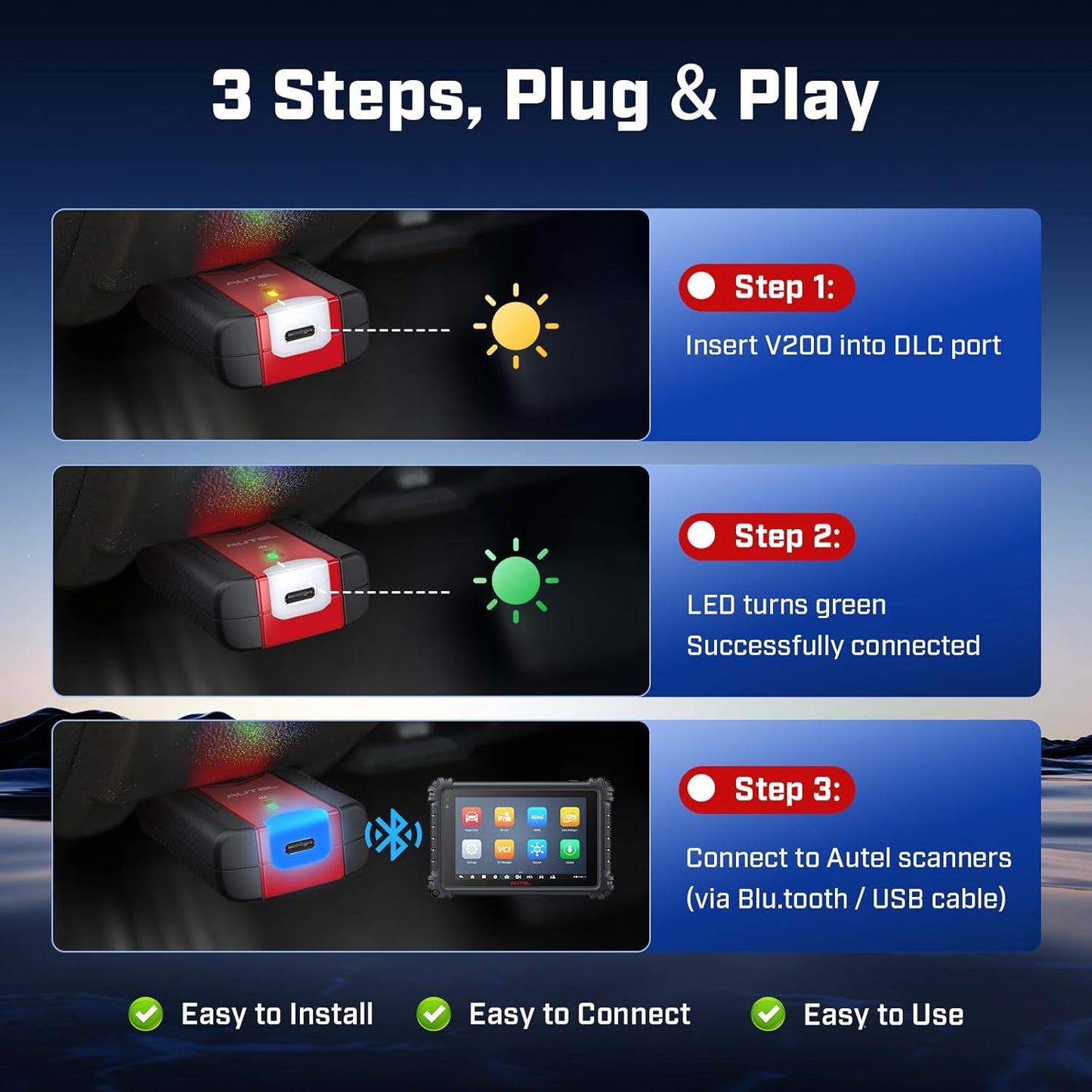 Autel MaxiVCI V200 VCI200 Wireless Dongle: 2025 VCI 200 OBD2 Connector 2.0 of VCI100 V100 Adapter Car Communication Interface for MaxiSys MS906 Pro MS906 Pro-TS S906 MAX KM100 BT608 BT609 ITS600 etc.