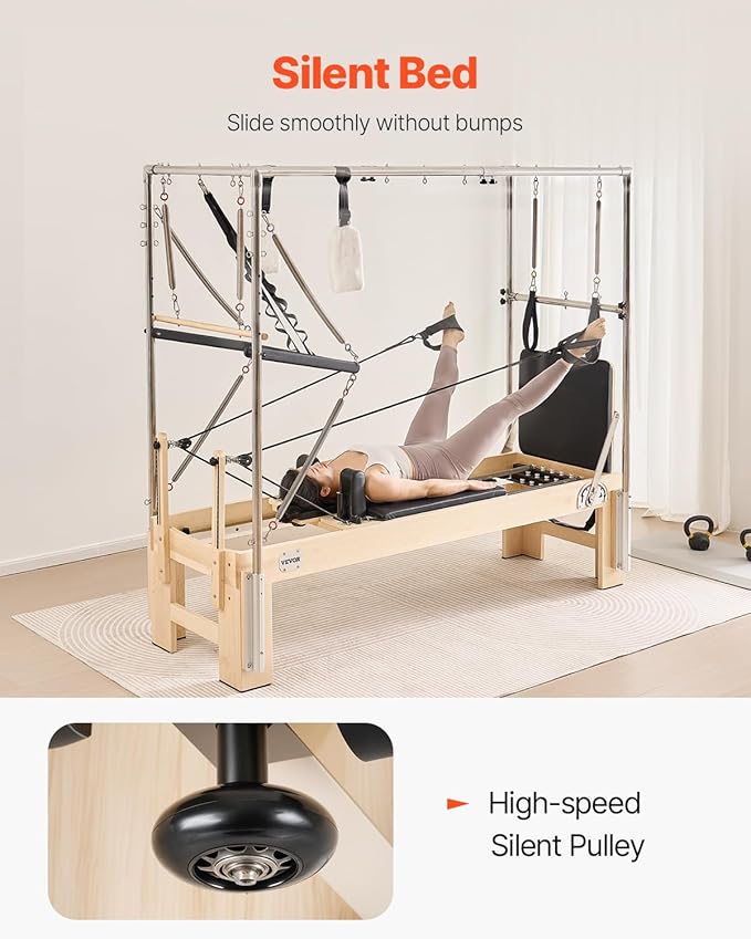 VEVOR Pilates Reformer Machine, Pilates Workout Equipment for Home Gym Studio Use, Pilates Bed with Dual Resistance- Spring & Cord, Reformer Set, Up to 400 LBS