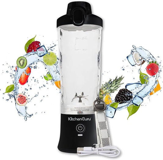 Elite Rechargeable Travel Blender: 240W Personal Smoothie Maker with 6-Leaf Blade, 600ml Capacity, and Innovative Pop-Up Design for Easy Portability - For Home or On the Go (Black)