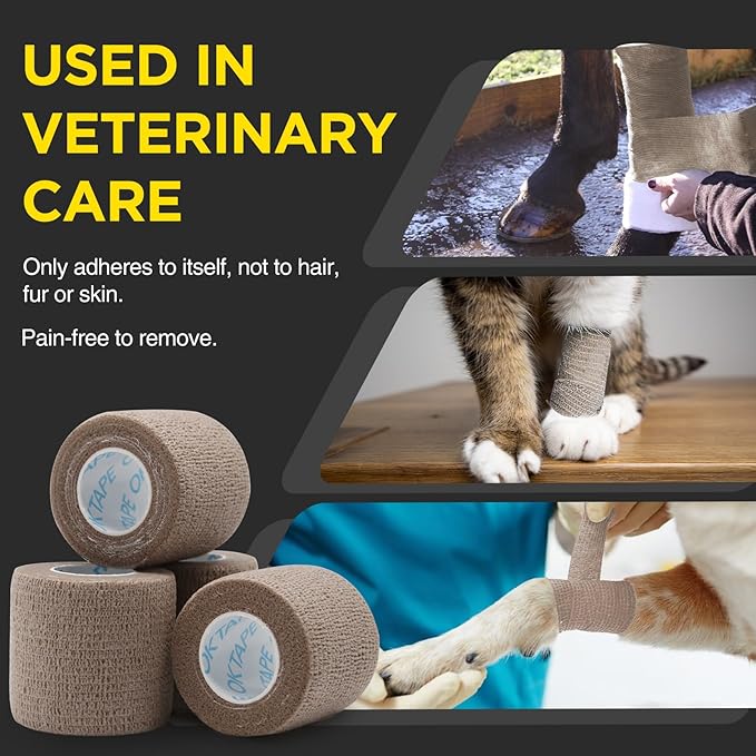 OK TAPE 12 Rolls Self Adhesive Bandage Wrap, Elastic Athletic Tape, Self Stick Bandage Tape, Vet Wrap, Medical Wrap for Wrist, Feet, 2" x 5 Yards - Brown