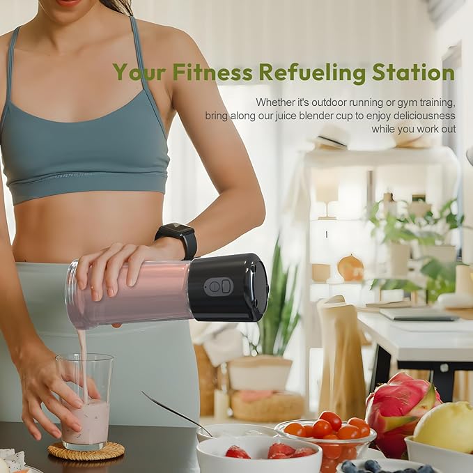 Portable Blender for Shakes and Smoothies 17Oz, Personal Blender 4000mAh USB Rechargeable, 500ml Portable Juicer for Kitchen/Travel/Gym(Black)