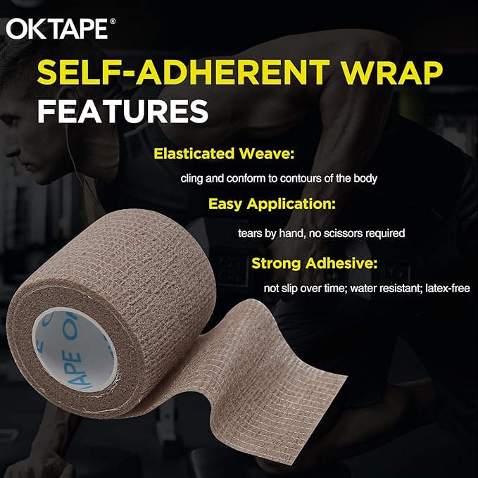 OK TAPE 12 Rolls Self Adhesive Bandage Wrap, Elastic Athletic Tape, Self Stick Bandage Tape, Vet Wrap, Medical Wrap for Wrist, Feet, 2" x 5 Yards - Brown