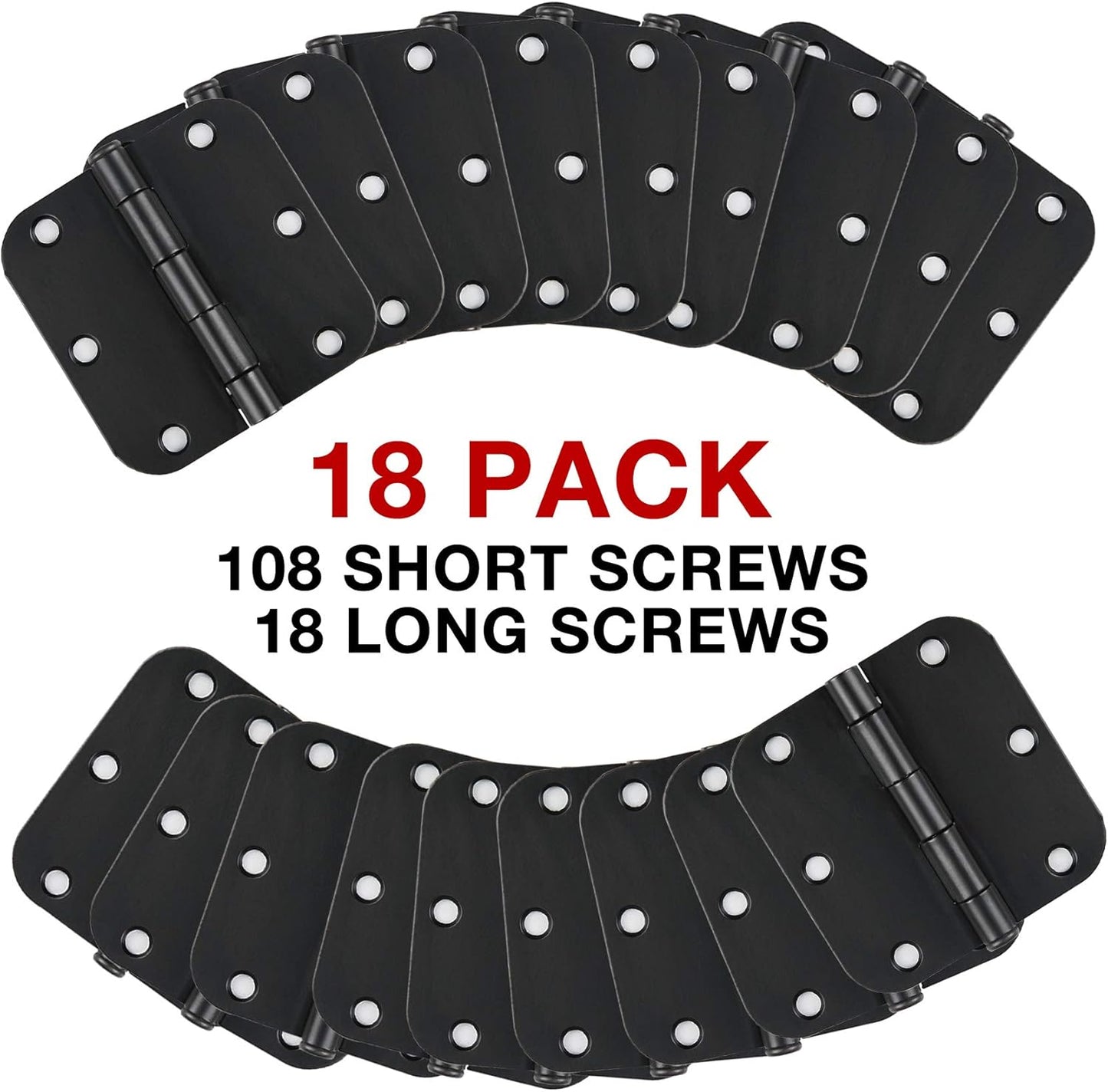 18 Pack Matte Black Door Hinges 3.5 x 3.5 Inch Interior 3 1/2 Inch Door Hinges for Doors Rounded 5/8" Radius Corners Flat Iron Hinge 3 ½"x 3 ½" Door Hardware Controls