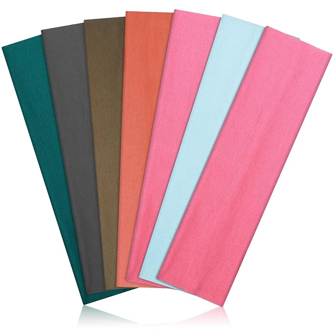 Headbands for Women Non Slip - 7PCS Fashion Sports Hair Bands for Women's Hair, Soft Cotton Cloth Stretchy Headbands for Women for Workout Yoga Running
