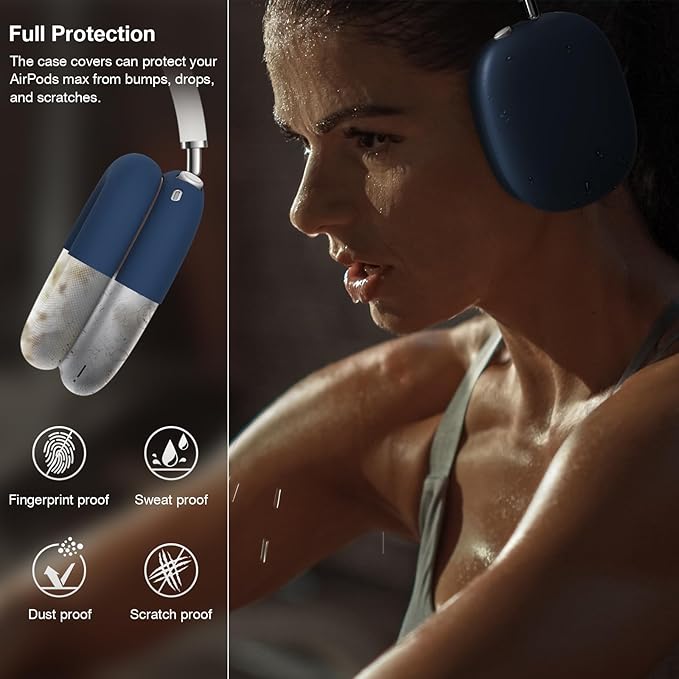 BRG 7in 1 Silicone Case Covers for AirPods Max, Sweat-Proof Ear Pad Case Covers/Ear Cup Covers/Headband Cover for AirPods Max Headphones, Accessories Soft Shell Protectors for Apple AirPods Max