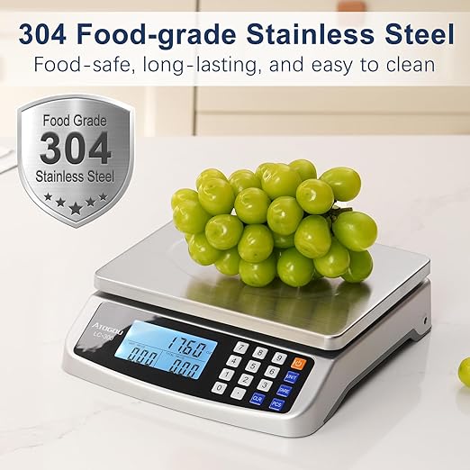 66lb Food Scale, Commercial Kitchen Scale with Price Computing, Plug-in Usable, 0.05oz/1g, 304 Stainless Steel, for Cooking, Vegetables, Farm, Industry, Counting. LC300