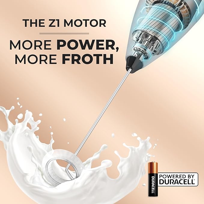 Zulay Kitchen Handheld Milk Frother with Duracell AA Batteries – Ultra Fast Electric Mixer & Foam Maker, Easy-Clean Drink Mixer for Coffee & More
