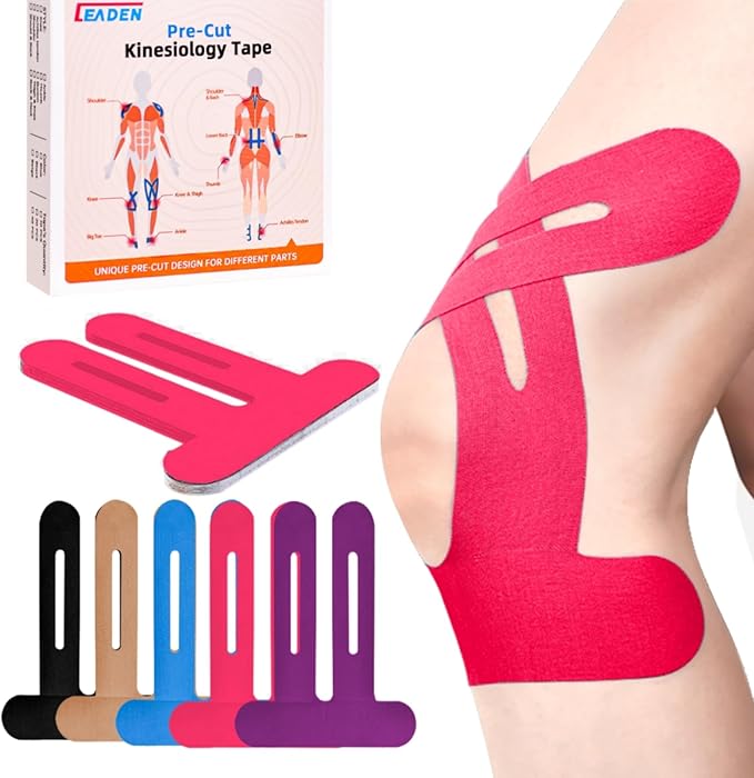 IEADEN Precut Kinesiology Tape for Knees, 10 Pcs - Knee Support & Stability, Knee Pain Relief Athletic Tape - Waterproof & Elastic, Breathable Hypoallergenic Latex-Free Tape, Pink