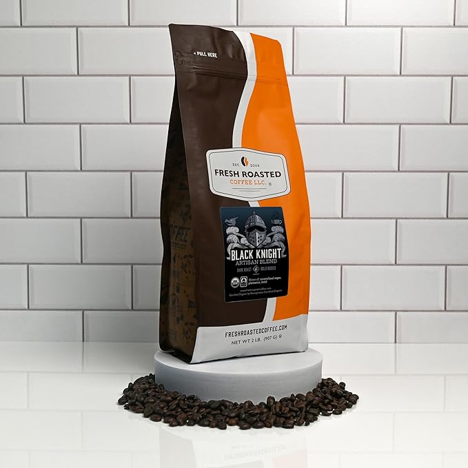 Fresh Roasted Coffee, Organic Black Knight | USDA Organic, Kosher | Dark Roast 2 lb (32 oz) Whole Bean