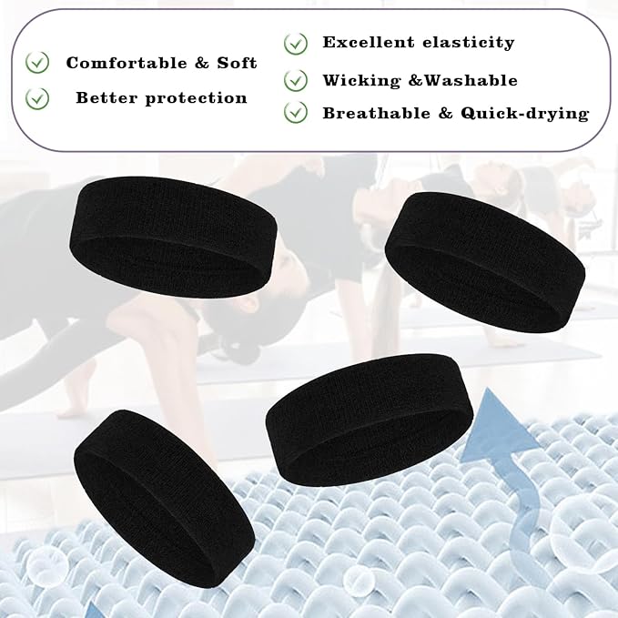 4PCS Sweat Band for Men Women, Sweatbands Sport Headbands Sweat Head Bands Workout Headband Moisture Wicking Athletic Sweatband for Exercise Running Fitness Yoga