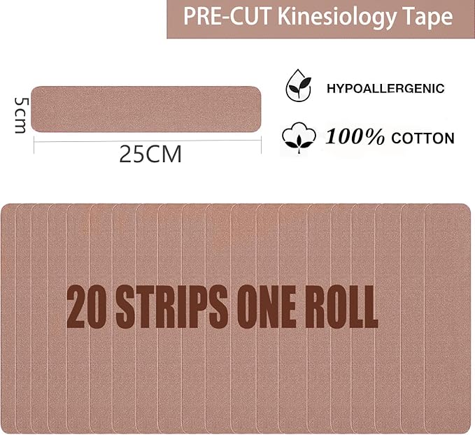 Kinesiology Tape Pro Athletic Sports (3 Rolls,60 Precut Strips) Waterproof Breathable Latex Free Tape for Ankle Wrists Knees Elastic Running Tennis Swimming Sports Activities Tapes(Flesh Color)