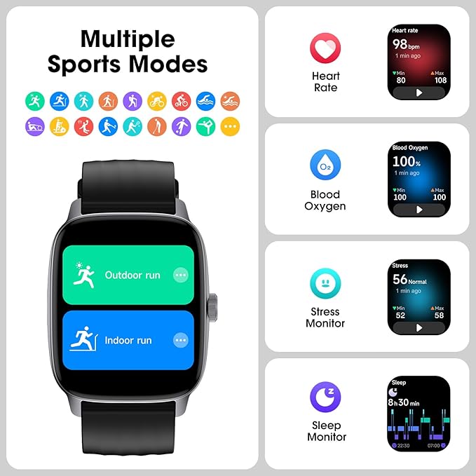 Pedometer Watch No APP/Phone Required, Waterproof Fitness Tracker Watch with Heart Rate Monitor, Large Screen with Pedometer, Sleep Tracking, Calories & Step Counter, Smart Watches for Women Men